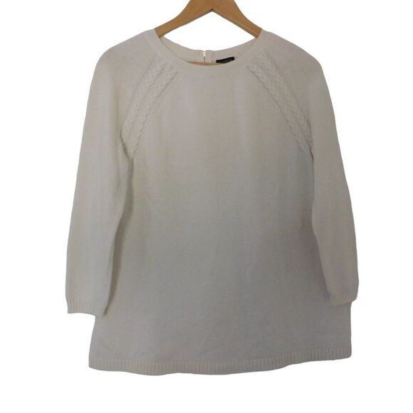 Talbots Womens Pullover Sweater Size Medium 3/4 Sleeve  Ivory Tunic - Picture 1 of 6